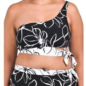 NWT La Blanca Women's Plus Moonlit Floral Print Sash One Shoulder Swim Top
